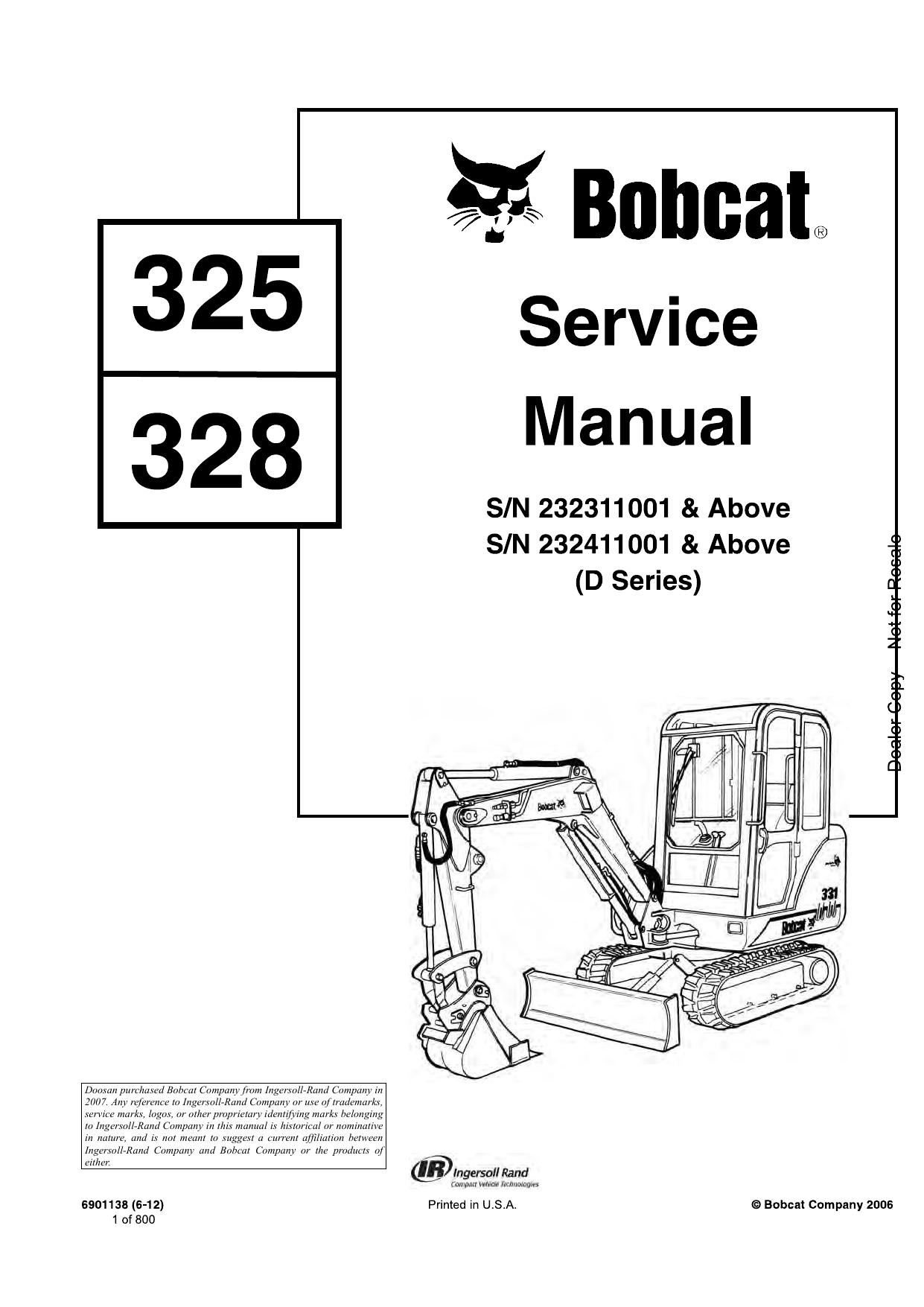 325 328 Excavator Service Manual Bobcat
